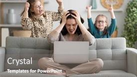  Presentation with remote working - PPT layouts enhanced with woman-working-on-a-laptop background and a gray colored foreground