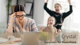  Presentation with remote working - Audience pleasing PPT theme consisting of woman-working-on-a-laptop backdrop and a coral colored foreground