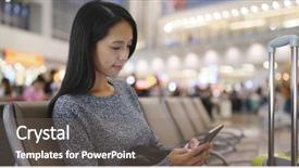  Presentation with airport port - Theme featuring woman working on cellphone background and a gray colored foreground