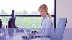  Presentation with woman office desk - Cool new theme with woman working on her desk backdrop and a  colored foreground