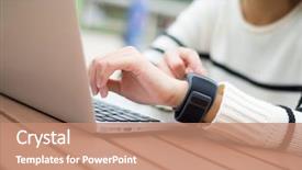  Presentation with cyber stalking computer laptop suffering - Beautiful slide deck featuring woman working on laptop computer backdrop and a coral colored foreground