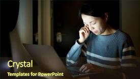  Presentation with notebook - Audience pleasing theme consisting of woman working on notebook computer backdrop and a wine colored foreground
