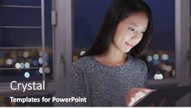  Presentation with night - Amazing PPT theme having woman working on tablet computer at night backdrop and a dark gray colored foreground