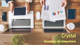  Presentation with man and woman - Theme having woman working on their computer background and a tawny brown colored foreground