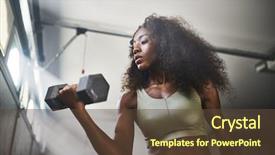  Presentation with lifting weights - Theme having woman working out by lift background and a tawny brown colored foreground