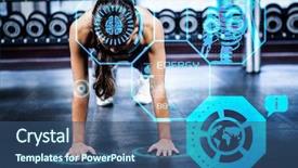  Presentation with working woman - PPT theme enhanced with sport technology - woman working out in gym background and a teal colored foreground