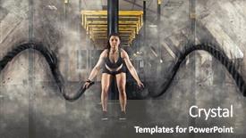 Presentation with battle - Colorful theme enhanced with woman working out with battle backdrop and a gray colored foreground