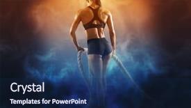  Presentation with battle - Audience pleasing PPT theme consisting of woman working out with battle backdrop and a  colored foreground