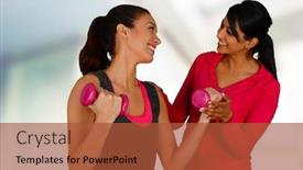  Presentation with trainer - Cool new theme with woman working out while at the gym with a personal trainer backdrop and a red colored foreground