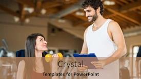  Presentation with trainer - Presentation with woman working out in a gym while her personal trainer looks at the execution background and a coral colored foreground