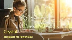  Presentation with social life - Audience pleasing slide set consisting of woman-working-talking-on-video backdrop and a tawny brown colored foreground