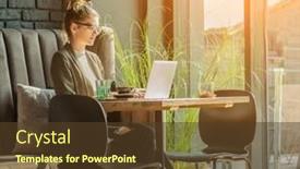  Presentation with social life - Audience pleasing PPT theme consisting of woman-working-talking-on-video backdrop and a tawny brown colored foreground