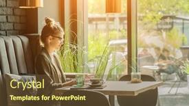  Presentation with social life - Slide set enhanced with woman-working-talking-on-video background and a tawny brown colored foreground