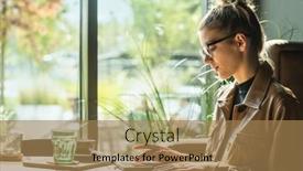  Presentation with social life - Colorful PPT theme enhanced with woman-working-talking-on-video backdrop and a coral colored foreground