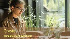  Presentation with social life - Amazing PPT layouts having woman-working-talking-on-video backdrop and a tawny brown colored foreground