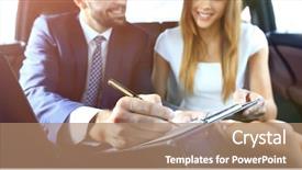  Presentation with car business - Slides having woman working with a client background and a  colored foreground