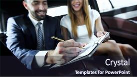  Presentation with car business - Presentation theme consisting of woman working with a client background and a  colored foreground