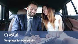  Presentation with car business - Theme enhanced with woman working with a client background and a  colored foreground