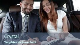  Presentation with car business - Colorful PPT theme enhanced with woman working with a client backdrop and a  colored foreground