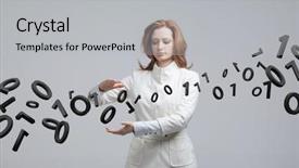  Presentation with code - Cool new presentation theme with woman working with binary code backdrop and a light gray colored foreground