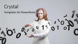  Presentation with code - PPT theme featuring woman working with binary code background and a light gray colored foreground