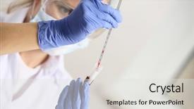  Presentation with blood test - PPT layouts with woman working with blood sample background and a light gray colored foreground
