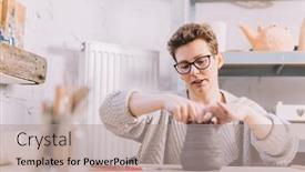  Presentation with ceramic ware - Slide deck consisting of woman-working-with-clay background and a coral colored foreground