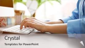  Presentation with green office - Amazing theme having woman working with computer backdrop and a  colored foreground