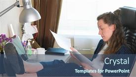  Presentation with home documents - Theme enhanced with woman-working-with-documents background and a ocean colored foreground