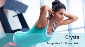  Presentation with competition gymnastics exercises on balance - Cool new PPT layouts with woman workout on exercises machine backdrop and a  colored foreground