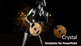  Presentation with golden woman - Amazing PPT layouts having woman-workout-with-disc-barbell backdrop and a black colored foreground