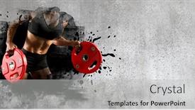  Presentation with barbell - Cool new PPT theme with woman-workout-with-disc-barbell backdrop and a light gray colored foreground