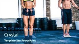  Presentation with workout - Slide set consisting of woman workout with jumping rope background and a ocean colored foreground