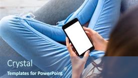  Presentation with path - Cool new presentation design with woman-works-with-a-smartphone backdrop and a ocean colored foreground