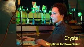  Presentation with laser - Theme enhanced with woman works with computer near background and a tawny brown colored foreground