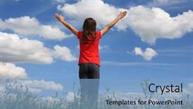  Presentation with worship woman - Amazing slides having woman worship - girl holding arms up backdrop and a light blue colored foreground