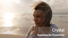  Presentation with beach - Audience pleasing PPT layouts consisting of woman wrapped in a shawl backdrop and a violet colored foreground