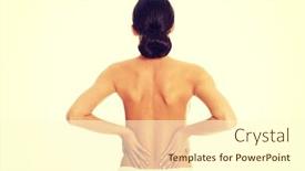  Presentation with back pain - PPT theme enhanced with woman wrapped in towel having back pain background and a cream colored foreground