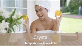  Presentation with orange - Amazing PPT theme having woman-wrapped-in-towel-holding backdrop and a coral colored foreground