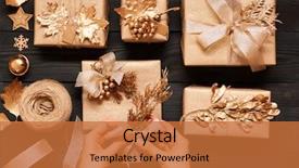  Presentation with christmas gift wrap - Colorful PPT theme enhanced with woman wrapping christmas gifts creatively backdrop and a red colored foreground