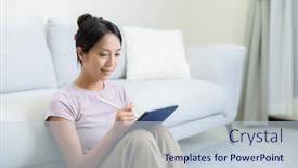  Presentation with digital - PPT layouts with woman-write-on-the-digital and a lemonade colored foreground