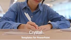  Presentation with japanese write - Slide set with woman write on the paper background and a coral colored foreground