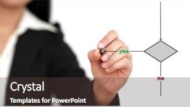  Presentation with writing pen - Beautiful slide set featuring woman writing blank decision flow backdrop and a tawny brown colored foreground