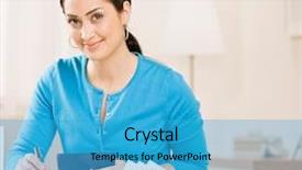  Presentation with pay - Amazing theme having woman writing check from checkbook backdrop and a teal colored foreground