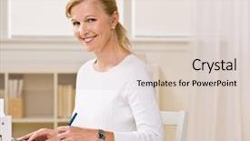  Presentation with checks - Theme having woman writing checks background and a lemonade colored foreground