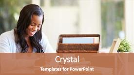  Presentation with reading and writing - Colorful slide set enhanced with woman writing in notebook sitting backdrop and a coral colored foreground