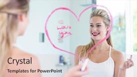  Presentation with lipstick - PPT theme having woman writing on the mirror background and a lemonade colored foreground