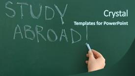  Presentation with study abroad - Colorful presentation theme enhanced with woman writing phrase study abroad backdrop and a ocean colored foreground