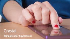  Presentation with sms - Beautiful PPT theme featuring woman writing sms message backdrop and a coral colored foreground