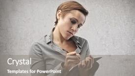  Presentation with agenda - Cool new theme with woman writing something on an agenda backdrop and a gray colored foreground